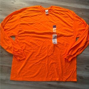 Gildan Size 2XL Long Sleeve Safety orange pit to pit is 25, length is 30